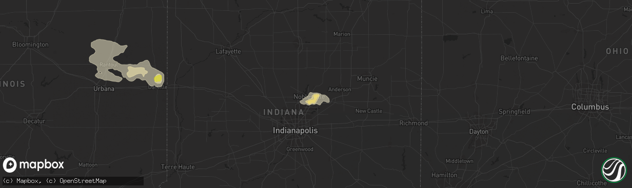 Hail map in Noblesville, IN on August 6, 2018