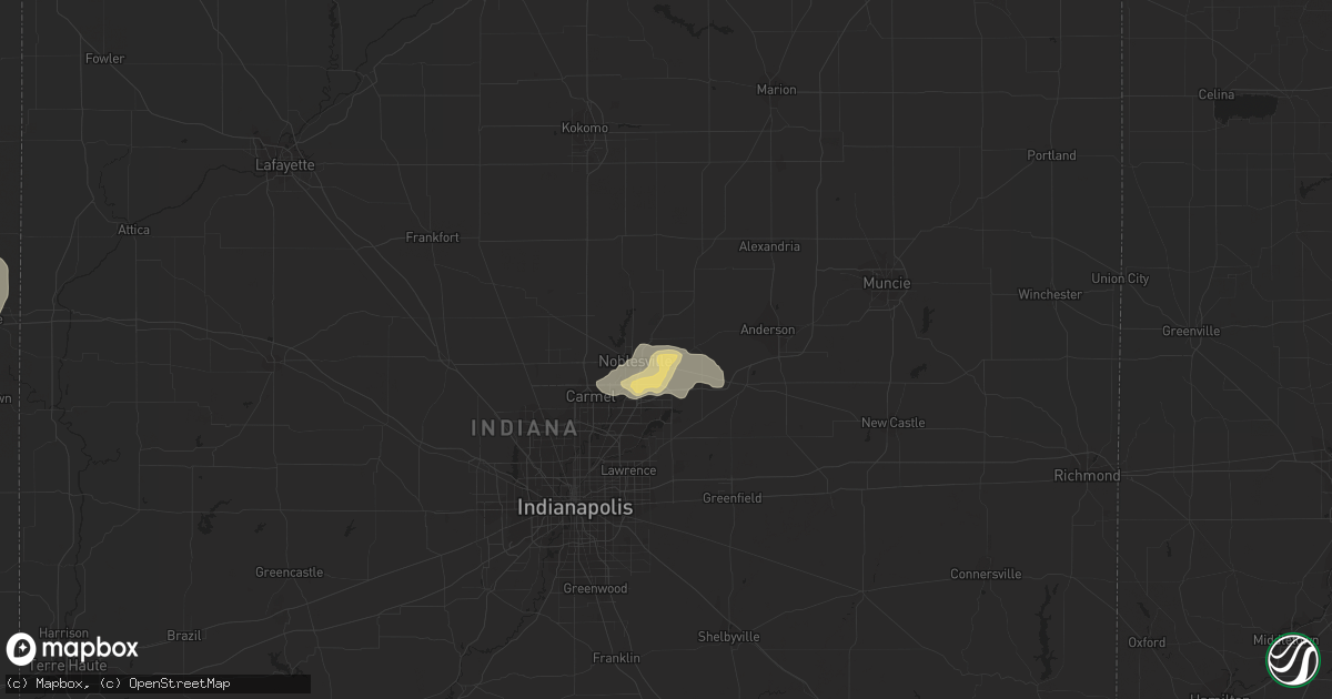 Hail map in Noblesville, IN on August 6, 2018