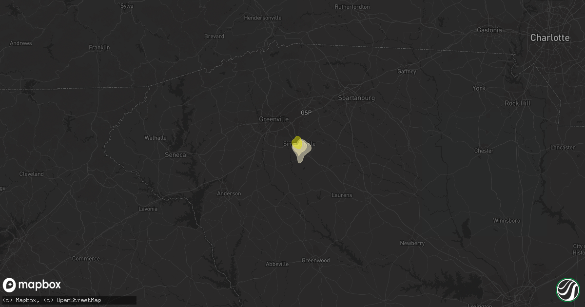 Hail map in Simpsonville, SC on August 6, 2018