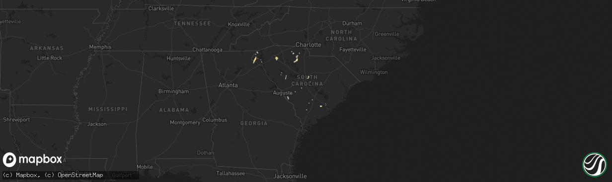 Hail map in South Carolina on August 6, 2018