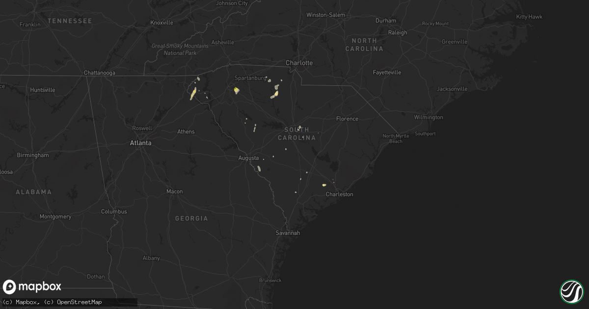 Hail map in South Carolina on August 6, 2018