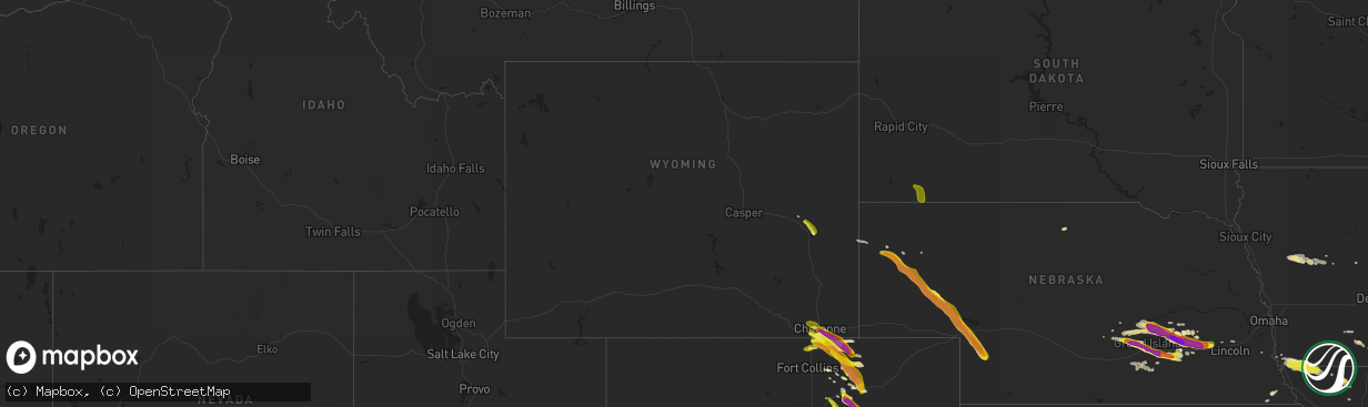 Hail map in Wyoming on August 6, 2018