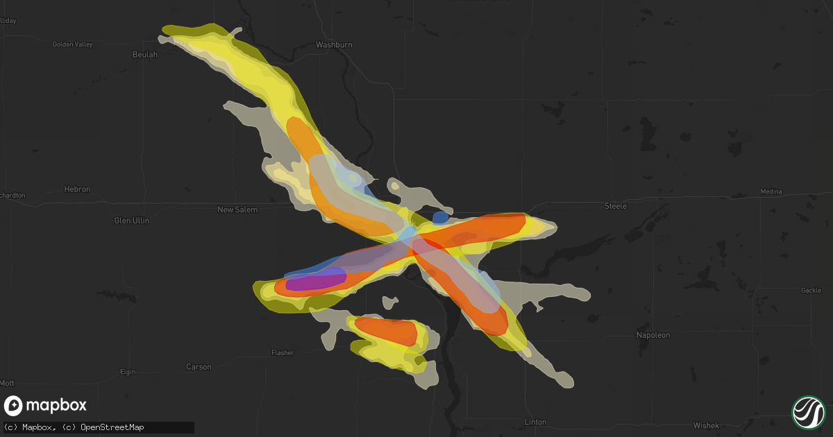 Hail map in Bismarck, ND on August 6, 2019