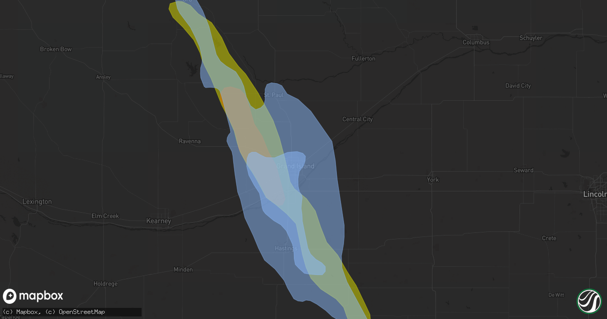 Hail map in Grand Island, NE on August 6, 2019