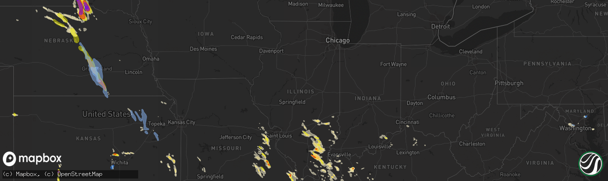 Hail map in Illinois on August 6, 2019