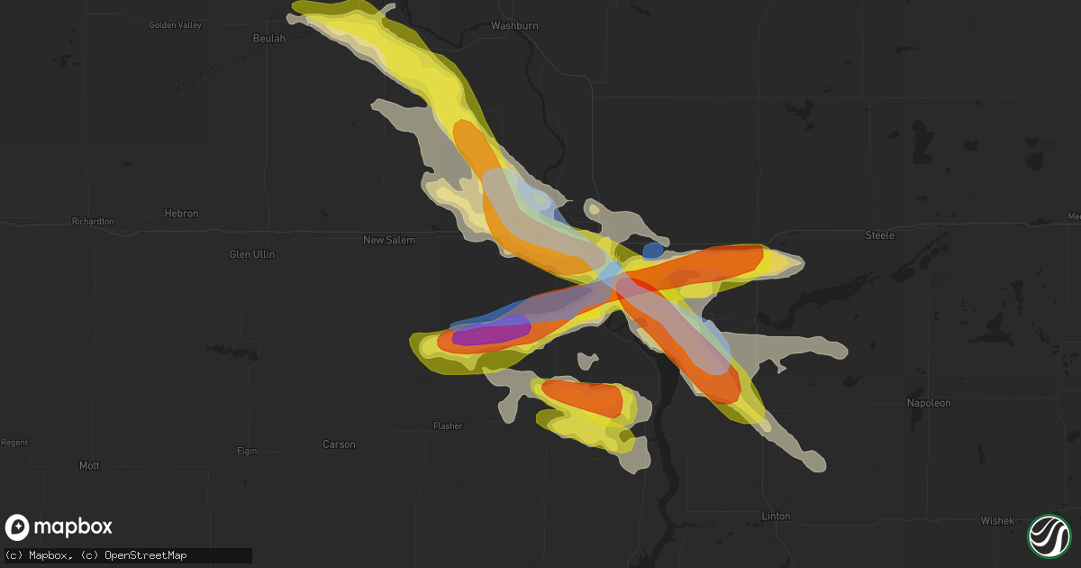 Hail map in Mandan, ND on August 6, 2019