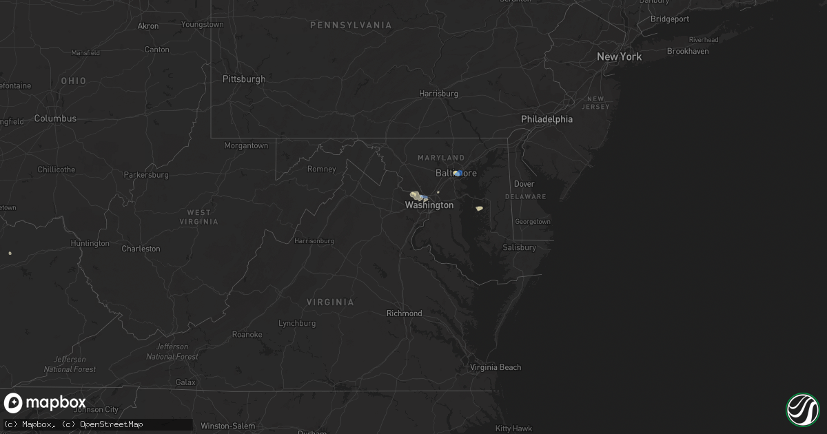 Hail map in Maryland on August 6, 2019