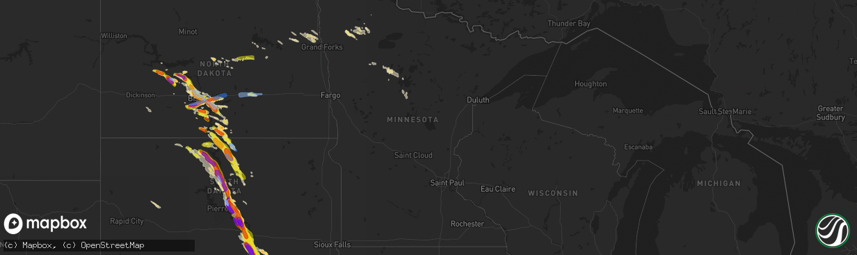 Hail map in Minnesota on August 6, 2019