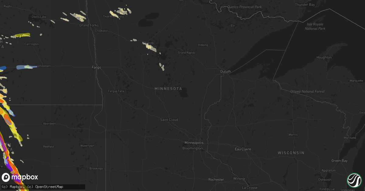 Hail map in Minnesota on August 6, 2019