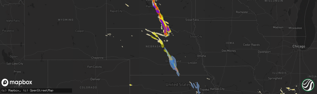 Hail map in Nebraska on August 6, 2019