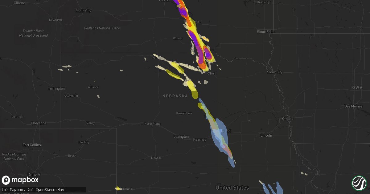 Hail map in Nebraska on August 6, 2019