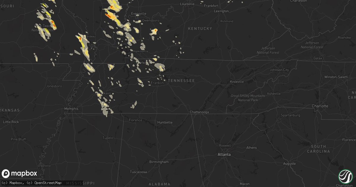 Hail map in Tennessee on August 6, 2019