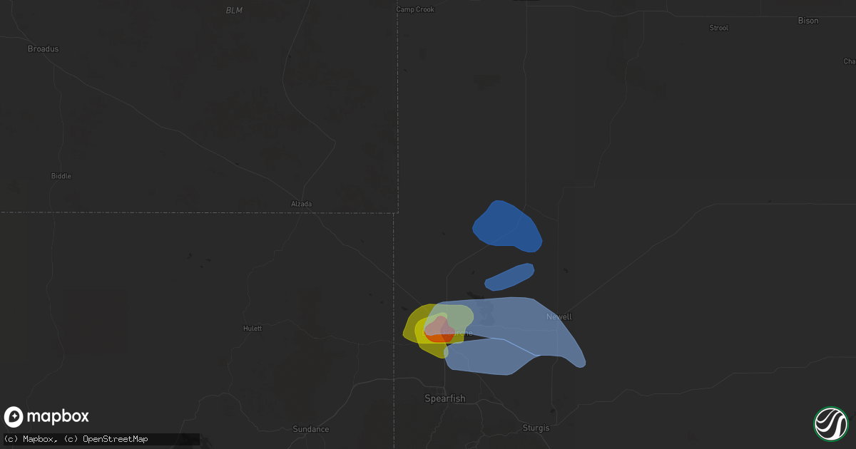 Hail map in Belle Fourche, SD on August 6, 2020