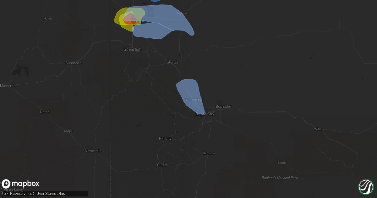 Hail map in Black Hawk, SD on August 6, 2020