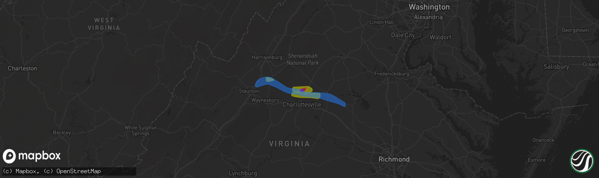 Hail map in Earlysville, VA on August 6, 2020