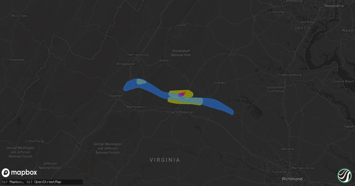 Hail map in Earlysville, VA on August 6, 2020