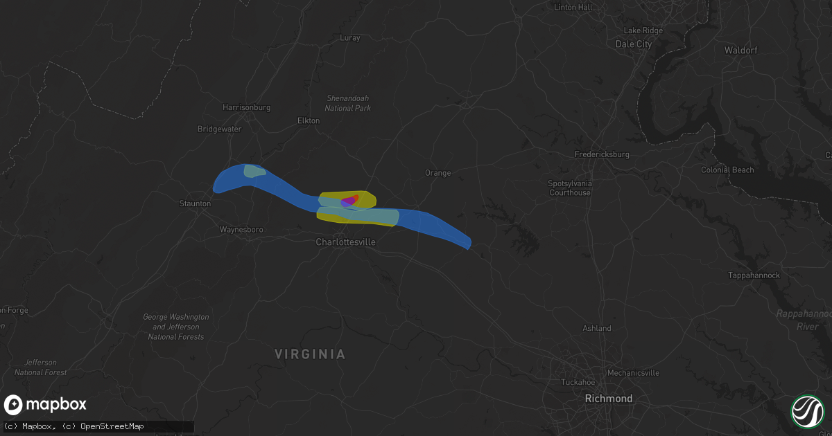 Hail map in Gordonsville, VA on August 6, 2020