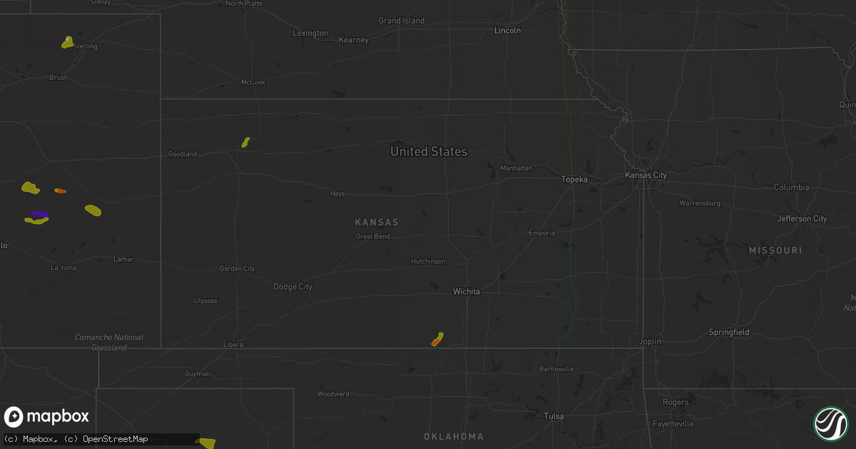 Hail map in Kansas on August 6, 2020