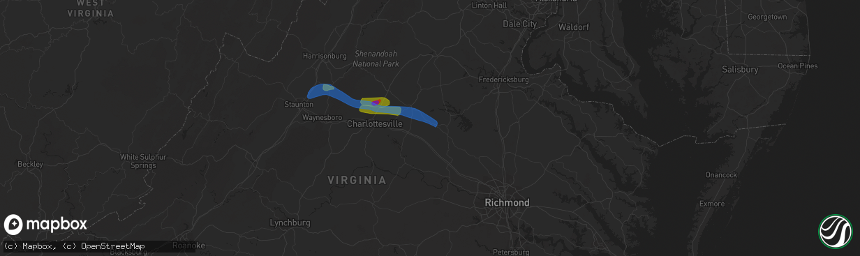 Hail map in Louisa, VA on August 6, 2020