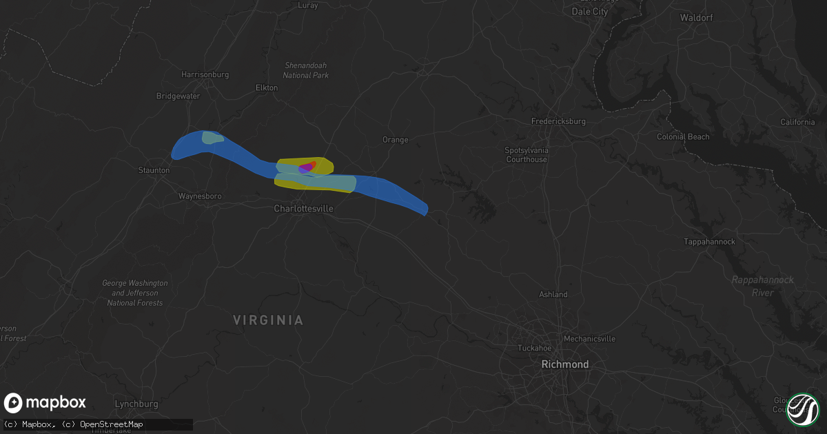 Hail map in Louisa, VA on August 6, 2020