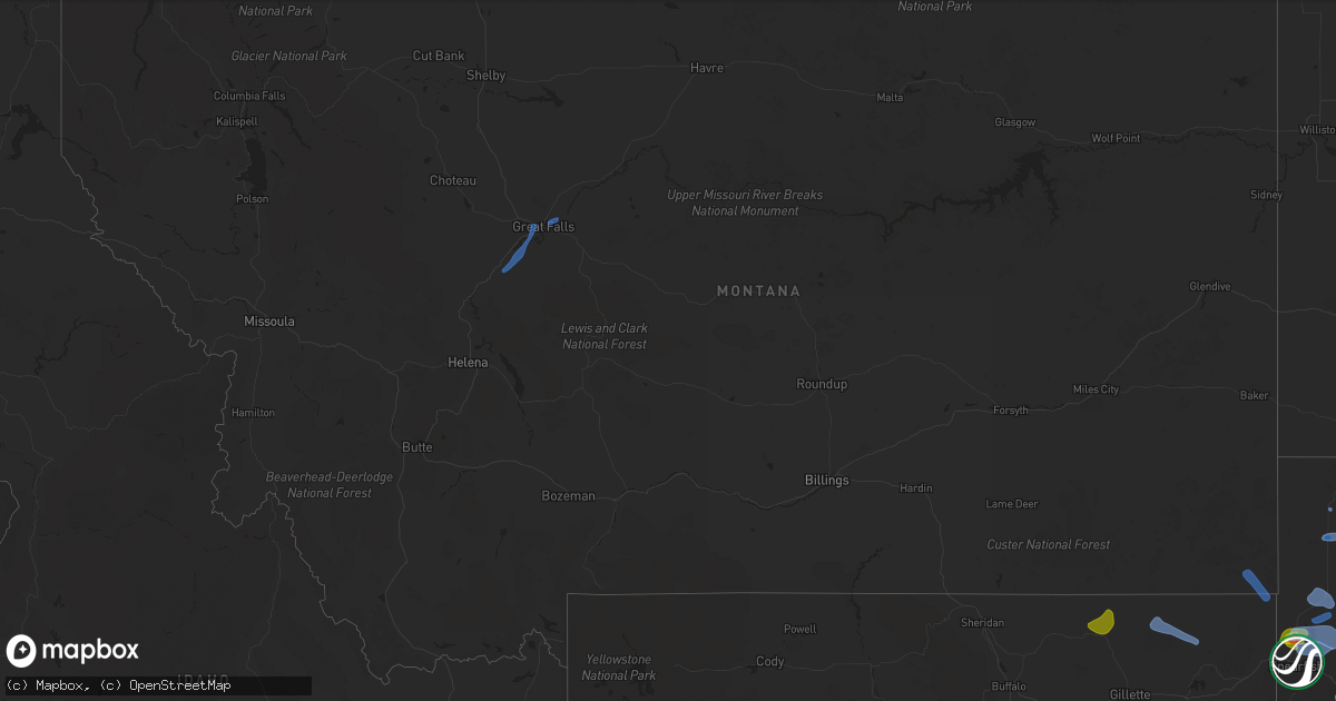 Hail map in Montana on August 6, 2020