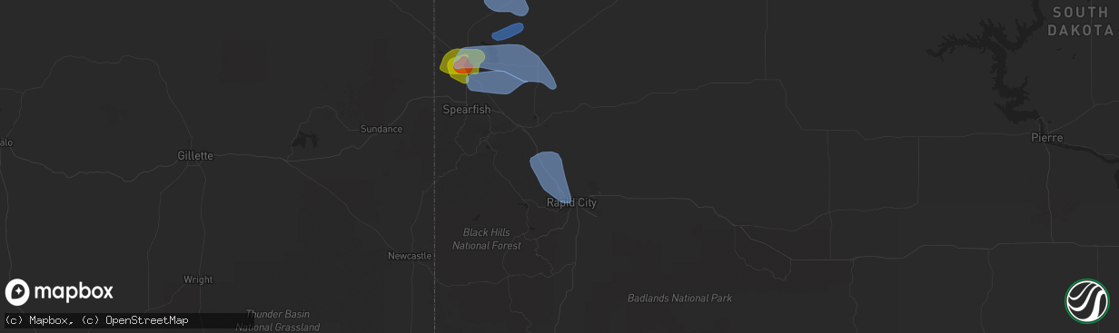 Hail map in Piedmont, SD on August 6, 2020