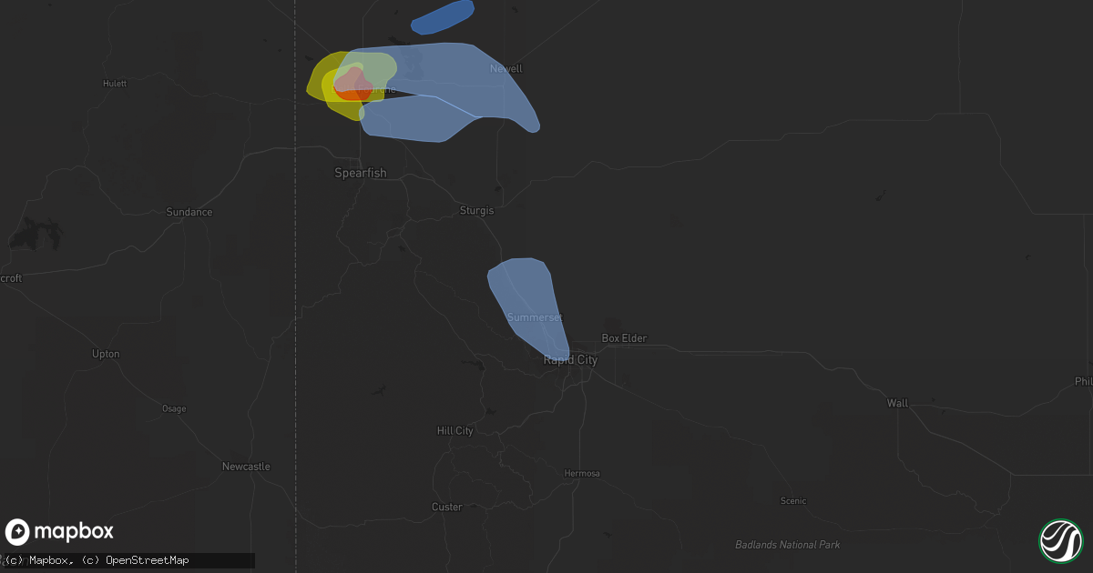 Hail map in Piedmont, SD on August 6, 2020