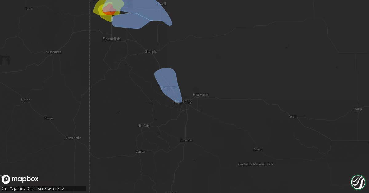 Hail map in Rapid City, SD on August 6, 2020