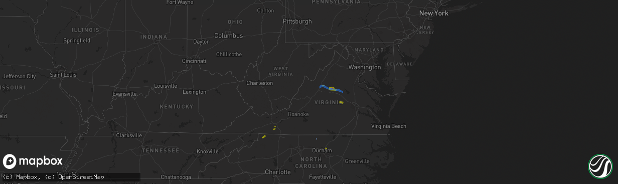 Hail map in Virginia on August 6, 2020