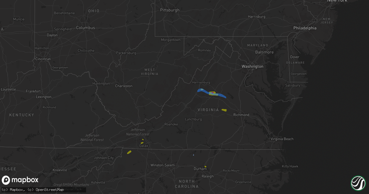 Hail map in Virginia on August 6, 2020