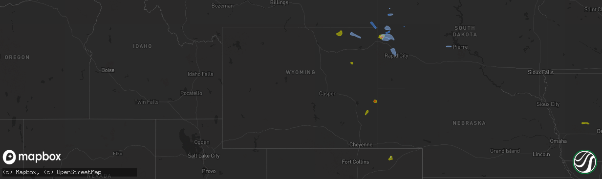 Hail map in Wyoming on August 6, 2020
