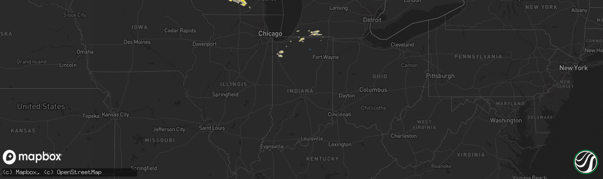 Hail map in Indiana on August 6, 2021