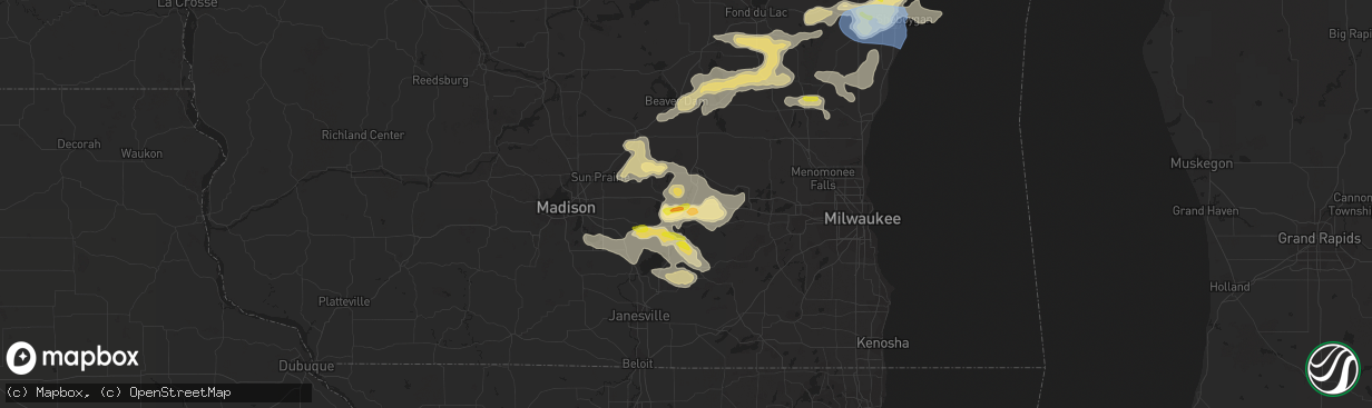 Hail map in Johnson Creek, WI on August 6, 2021