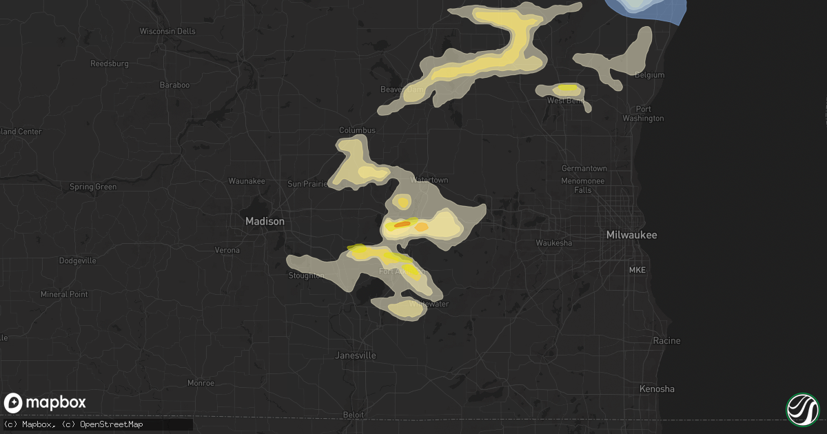 Hail map in Johnson Creek, WI on August 6, 2021