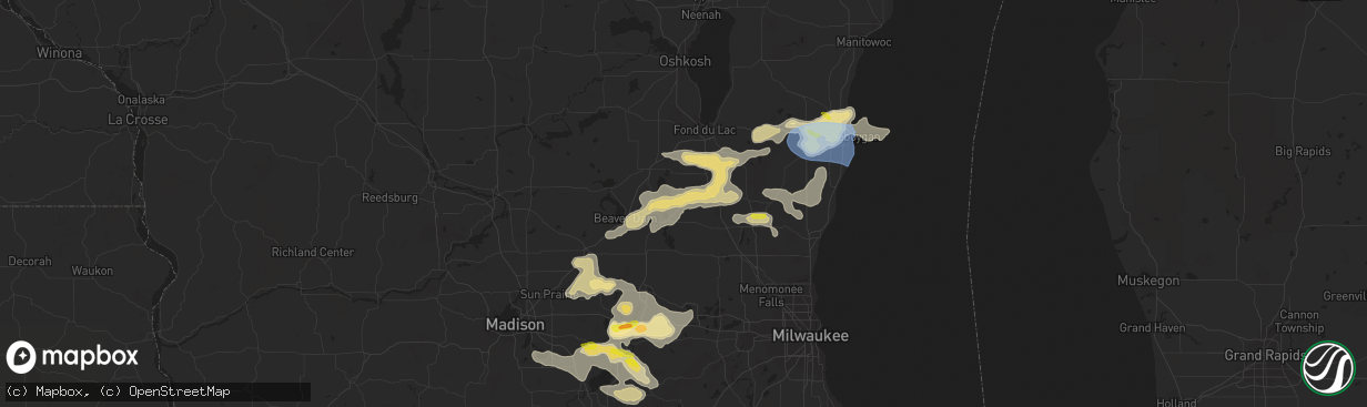 Hail map in Mayville, WI on August 6, 2021