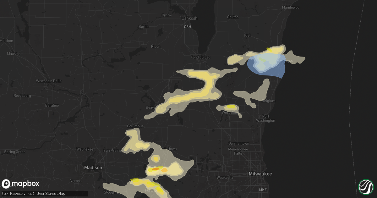 Hail map in Mayville, WI on August 6, 2021