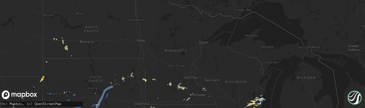 Hail map in Minnesota on August 6, 2021