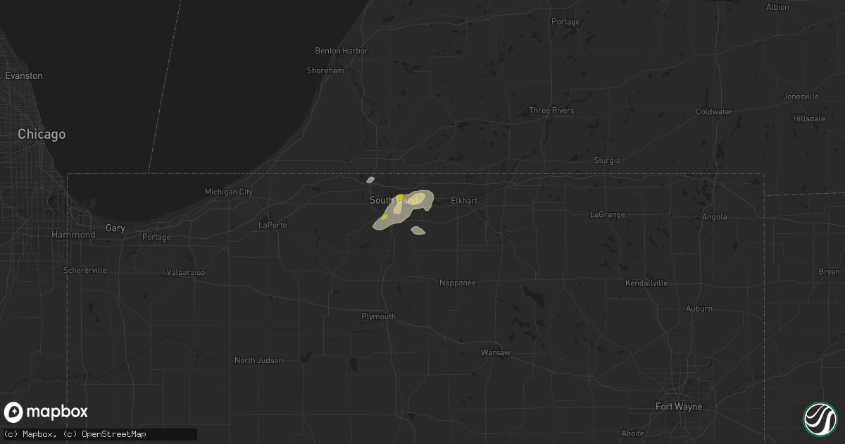 Hail map in Mishawaka, IN on August 6, 2021