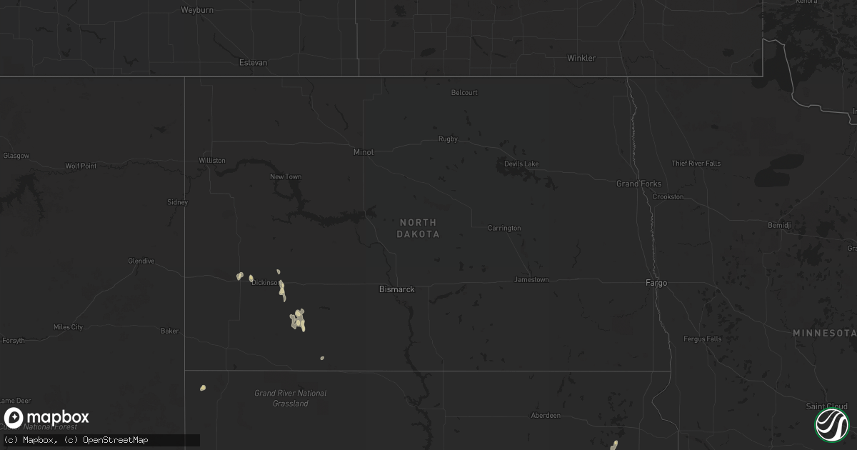 Hail map in North Dakota on August 6, 2021