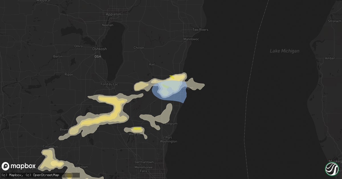 Hail map in Sheboygan Falls, WI on August 6, 2021