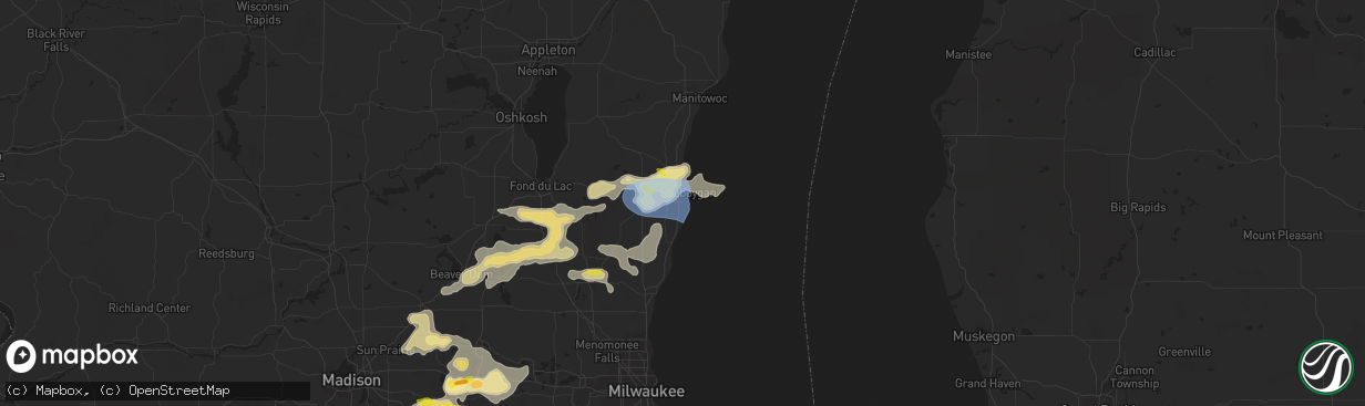 Hail map in Sheboygan, WI on August 6, 2021