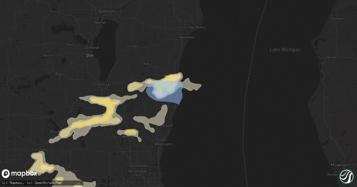 Hail map in Sheboygan, WI on August 6, 2021