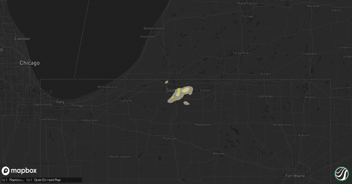 Hail map in South Bend, IN on August 6, 2021
