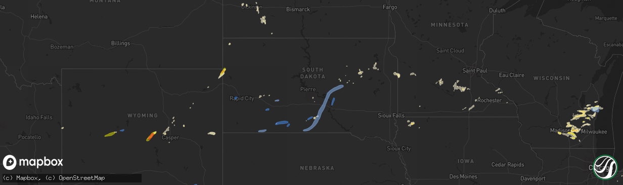 Hail map in South Dakota on August 6, 2021