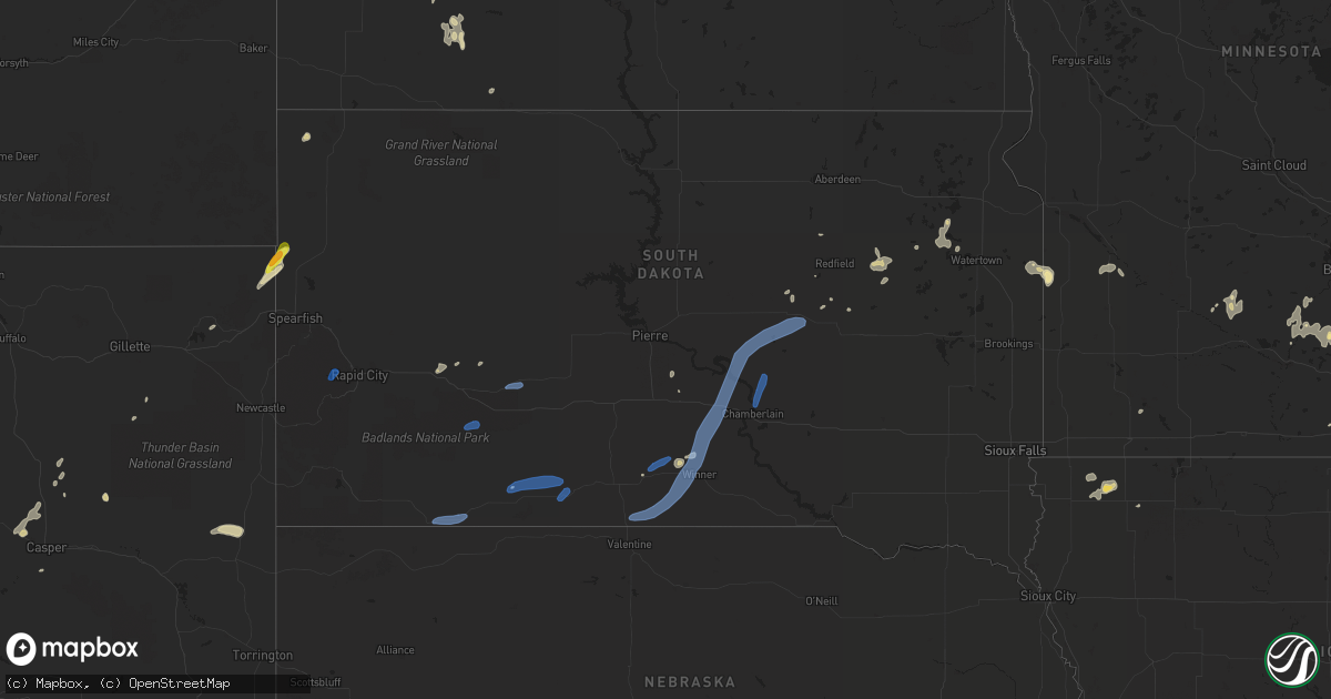 Hail map in South Dakota on August 6, 2021