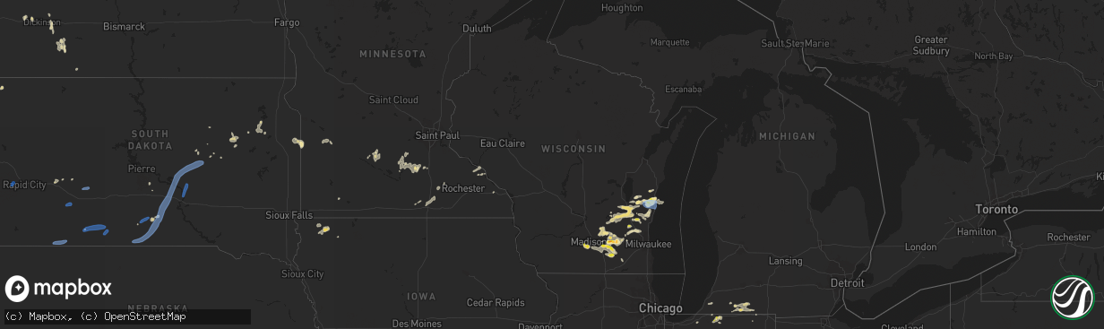 Hail map in Wisconsin on August 6, 2021