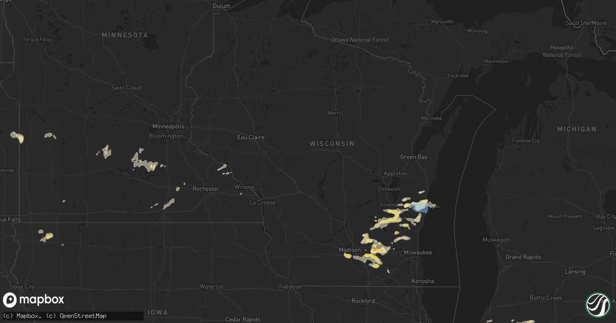 Hail map in Wisconsin on August 6, 2021