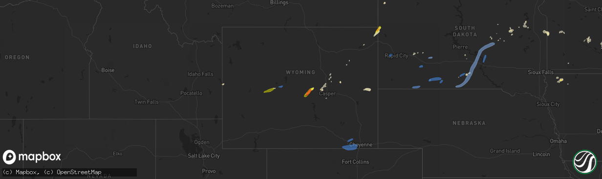 Hail map in Wyoming on August 6, 2021