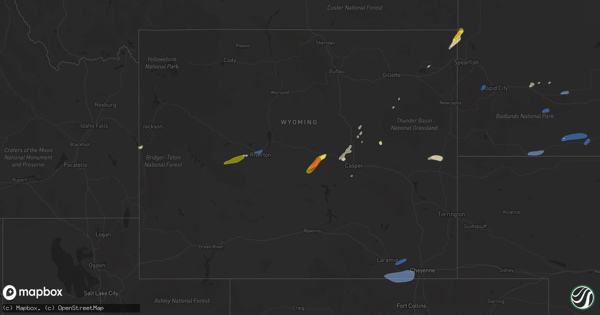 Hail map in Wyoming on August 6, 2021