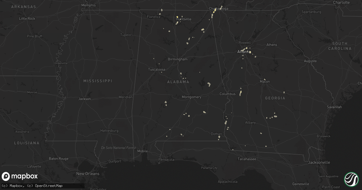 Hail map in Alabama on August 6, 2022